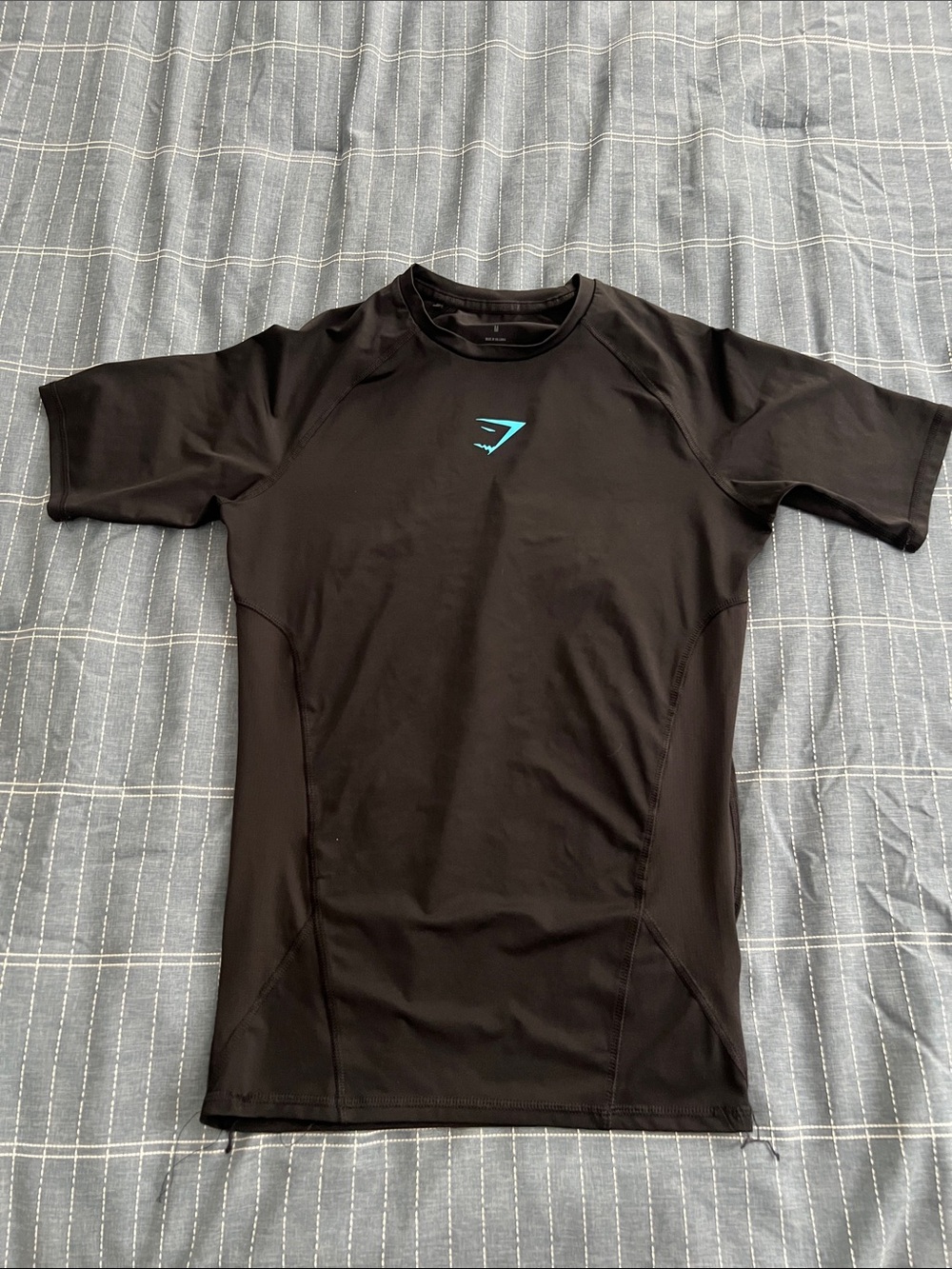 Gymshark Men’s Black Short-Sleeve Swim/Training Top - Teal Logo